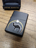 Unfired 1998 Zippo Cigarette Lighter Camel Logo Black Matte Eclipse Display Box!