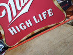 Large Miller High Life Beer Red White Metal Man Cave Bar Wall Sign 30 in x 23 in