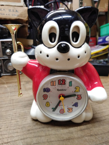 Rainbow Quartz Talking Trumpet Playing Drumming Cat Alarm Clock Works Great!