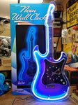 Vtg Blue Neon Light Guitar Clock Wall Hanging 29 Inches Working Clock Orig Box!