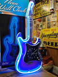 Vtg Blue Neon Light Guitar Clock Wall Hanging 29 Inches Working Clock Orig Box!