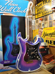 Vtg Blue Neon Light Guitar Clock Wall Hanging 29 Inches Working Clock Orig Box!