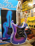 Vtg Blue Neon Light Guitar Clock Wall Hanging 29 Inches Working Clock Orig Box!