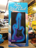 Vtg Blue Neon Light Guitar Clock Wall Hanging 29 Inches Working Clock Orig Box!