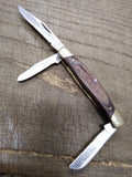 Vtg BUCK 373 Folding Pocket Knife Wood Scales 3 Blades 2007 Date Stamp