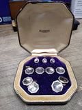 Vtg Krementz Art Deco Tuxedo Set 12K Gold Plate Cuff Links Shirt Studs Abalone!!