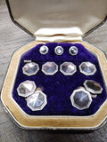 Vtg Krementz Art Deco Tuxedo Set 12K Gold Plate Cuff Links Shirt Studs Abalone!!