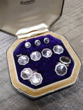 Vtg Krementz Art Deco Tuxedo Set 12K Gold Plate Cuff Links Shirt Studs Abalone!!