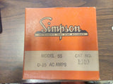 Simpson 3.5" AC Ammeter Panel Meter 0-15 Amperes Style 04530 Original Box