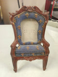 70s-80s Vintage Miniature Rococo Blue And Gold Fleur-de-lis Armchair Photo Frame