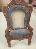 70s-80s Vintage Miniature Rococo Blue And Gold Fleur-de-lis Armchair Photo Frame