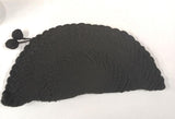 Vtg 1940s 50s Black Crochet Corde Gimp Half Moon Fan Clutch Purse Handbag