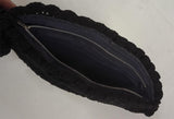 Vtg 1940s 50s Black Crochet Corde Gimp Half Moon Fan Clutch Purse Handbag