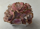 Vintage Greek HANDMADE Porcelain Pink White Roses Planter Gold Trim