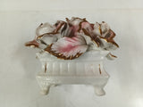Vintage Greek HANDMADE Porcelain Pink White Roses Planter Gold Trim