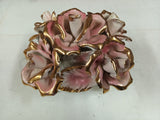 Vintage Greek HANDMADE Porcelain Pink White Roses Planter Gold Trim