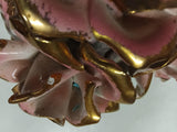 Vintage Greek HANDMADE Porcelain Pink White Roses Planter Gold Trim