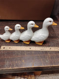 VTG Porcelain Geese Figurines "Ducks in a Row" White Orange Beaks Farmhouse 70s