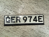Vintage 1967 UK License Plate GER 974E Black & White Suffix Pressed Metal Retro