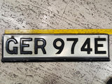 Vintage 1967 UK License Plate GER 974E Black & White Suffix Pressed Metal Retro