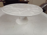 Vintage White Ceramic Holly & Berries Pedestal Cake Stand 11" Round