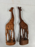 Set of 2 Vintage Hand Carved Wood Giraffes 12" Kenya African Folk Art Safari