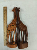 Set of 2 Vintage Hand Carved Wood Giraffes 12" Kenya African Folk Art Safari