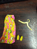 Vintage 1973 Barbie Mod Skirt #8683 Set - Yellow Pilgrim Heels & Hanger Mattel