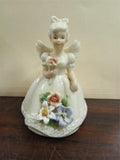 Vtg 1950s Porcelain Angel Bell Figurine Hand Painted Bisque Floral Japan