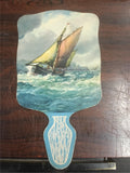 Antique Victorian Paddle Fan Tall Ship Sailing Vessel Rough Seas Nautical Litho