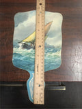 Antique Victorian Paddle Fan Tall Ship Sailing Vessel Rough Seas Nautical Litho
