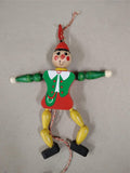 Vintage FAMO Austria Wooden Jumping Jack Pull String Toy Boy Pinocchio 7"
