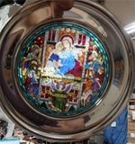 1985 US Historical Society Stained Glass Pewter Plate Christmas Boxed COA
