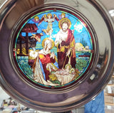 Vtg 1986 US Historical Society Jefferson Pewter Stained Glass Plate Nativity