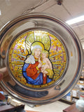 Vtg Stained Glass & Pewter 1990 Christmas Plate Madonna and Child COA