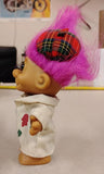 Vintage Russ Berrie Artist Painter Troll Doll Pink Hair w/ Palette & Beret 5"