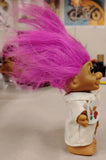 Vintage Russ Berrie Artist Painter Troll Doll Pink Hair w/ Palette & Beret 5"