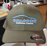 FLEXFIT Custom Auto Body Collision Center Hat Cap Olive Green Embroidered L/XL