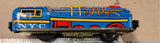 Vintage Friction Tin Litho NYC Train Toy N.Y.C. Vtg 3.5" Blue Red Yellow