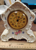 Vintage Lux Mfg Mechanical 6-1/2” Alarm Clock W/Porcelain Ceramic Case-Works