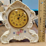 Vintage Lux Mfg Mechanical 6-1/2” Alarm Clock W/Porcelain Ceramic Case-Works