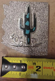 Vintage 1979 PSS Arizona Shape Pewter Belt Buckle Cactus Turquoise
