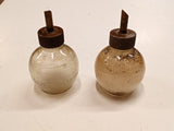 2 Antique Lunkenheimer Glass Engine Oilers Embossed Bottles Brass Tops