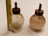 2 Antique Lunkenheimer Glass Engine Oilers Embossed Bottles Brass Tops