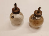 2 Antique Lunkenheimer Glass Engine Oilers Embossed Bottles Brass Tops