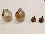 2 Antique Lunkenheimer Glass Engine Oilers Embossed Bottles Brass Tops