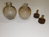 2 Antique Lunkenheimer Glass Engine Oilers Embossed Bottles Brass Tops