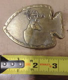 Vintage Deer Buck Arrowhead Belt Buckle Solid Brass Hunting Sportsman