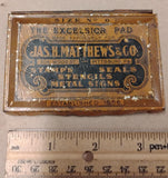 Vtg Antique Jas H Matthews Co Metal Stamp Pad Tin Excelsior No 0 Pittsburg Pa