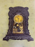 Antique Sessions Pressed Oak Gingerbread Clock Gold Stencil Butterfly Glass